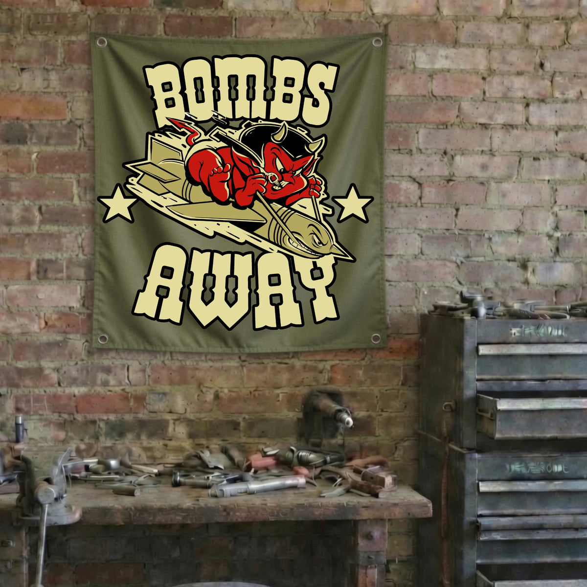 BOMBS AWAY Military Green Background